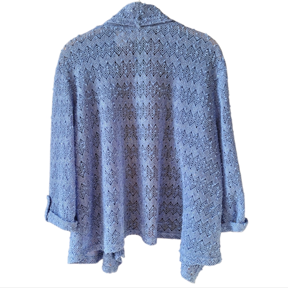 Alfred Dunner Textured Open Front Blue Cardigan Size - Picture 2 of 4